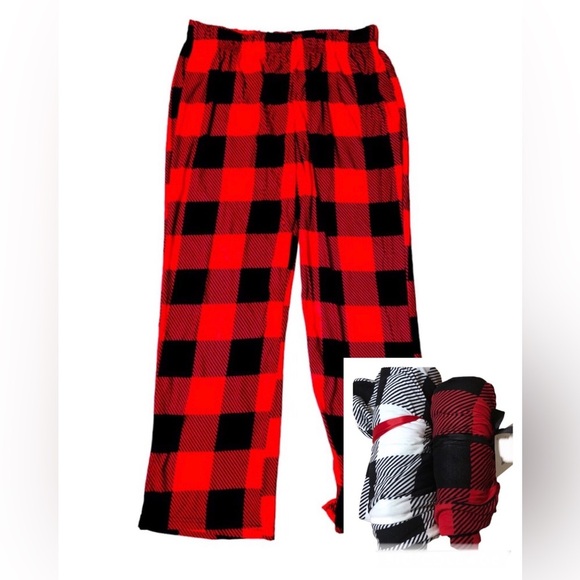 2pack Black & White, Red & Black Checkered soft cozy pajama pants size large new - Picture 1 of 16